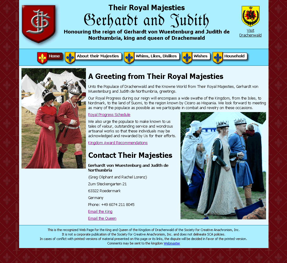 Final design for the Drachenwald Royalty website